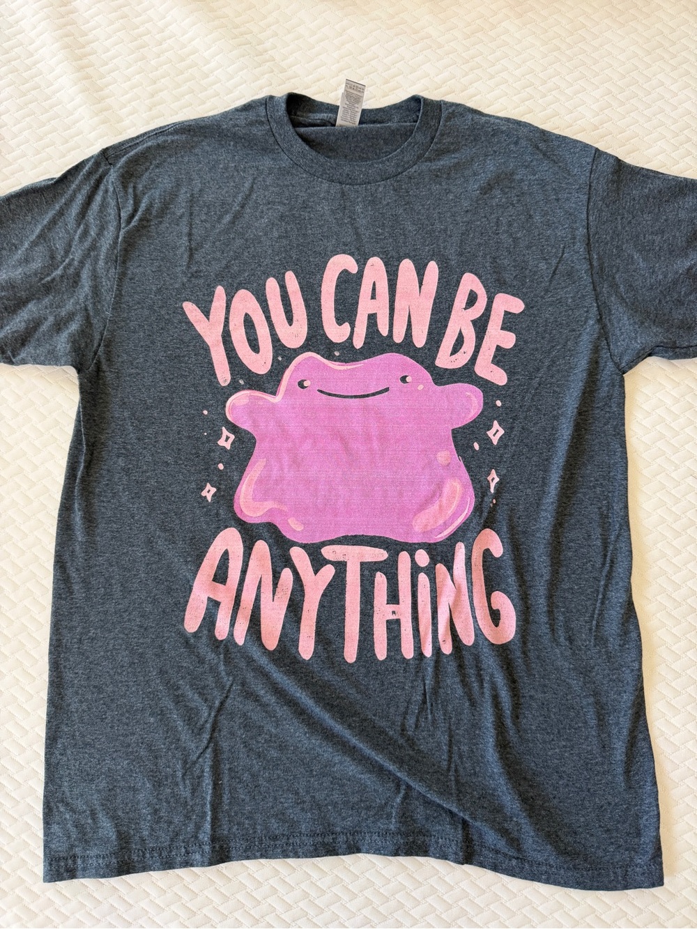Gildan Dark Gray T-Shirt with Pink Ditto-Inspired Graphic